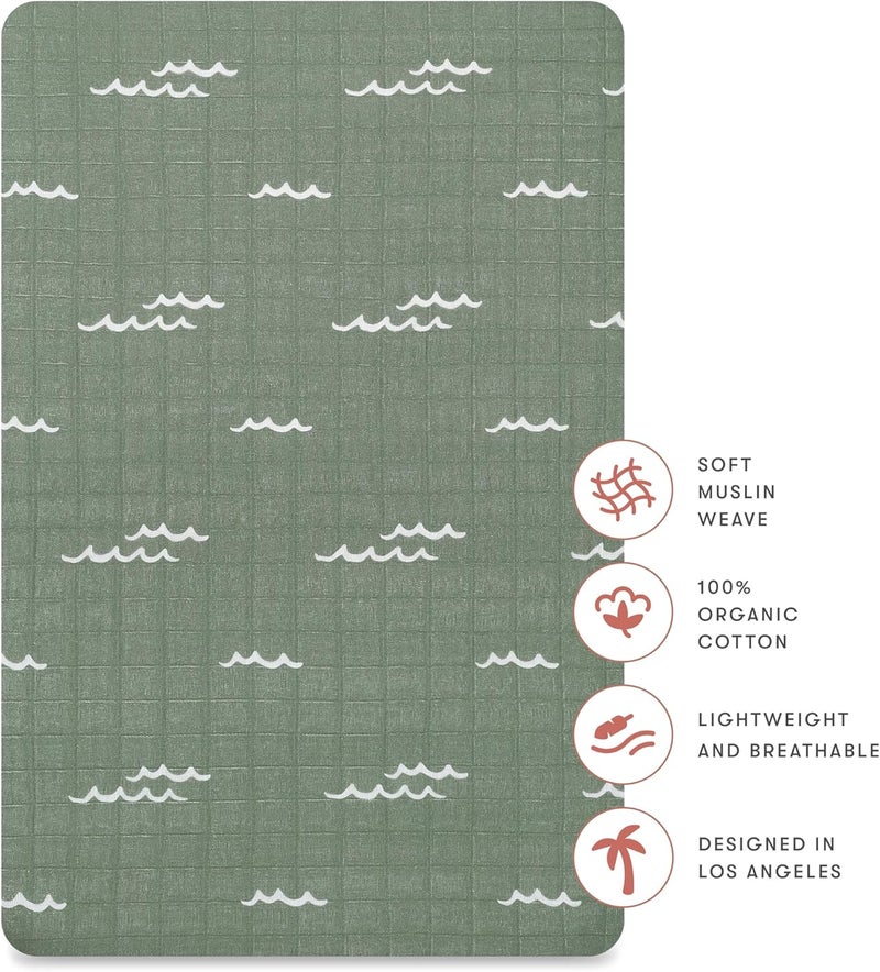 babyletto 100% Organic Cotton All-Stages Bassinet Sheet, GOTS-Certified, Fitted 360°, Ultra-Soft and Breathable Muslin - Ocean Waves - Image 5